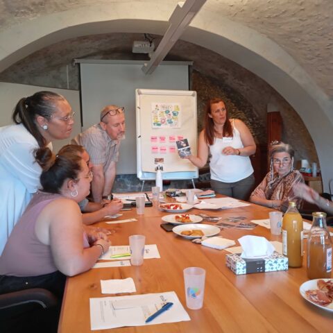 Animation d'un atelier Focus Group avec des utilisateurs du service EDSB à l'aide de cartes d'idéations.