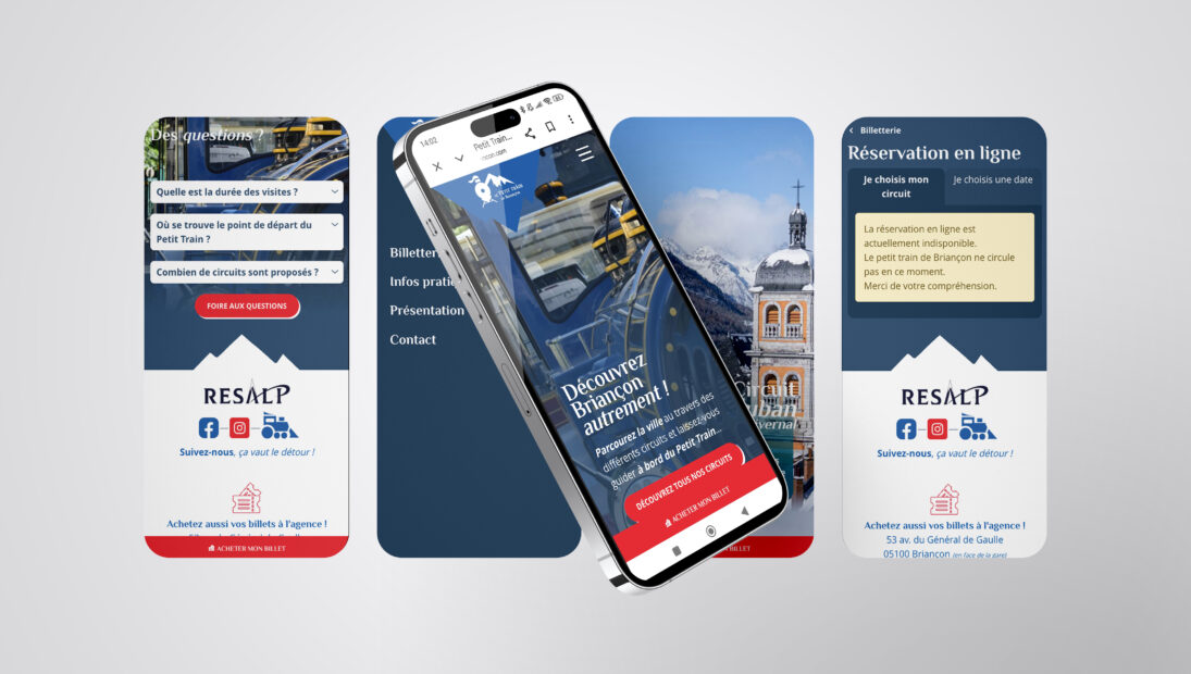 Images du site web du petit train préentant plusieurs écrans