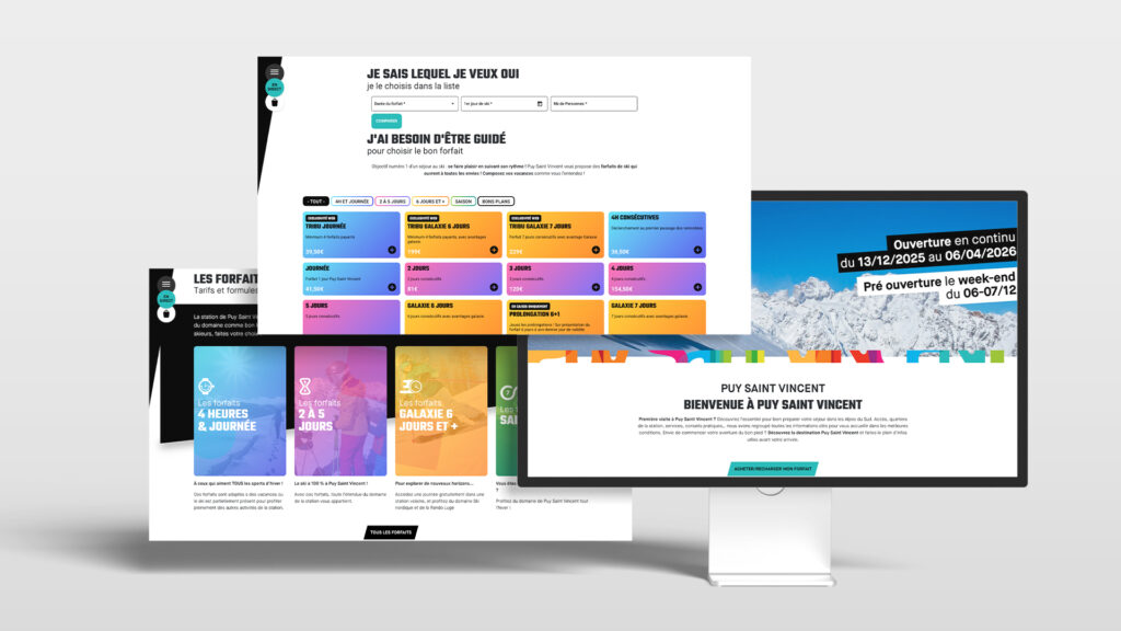 Différents écrans du site internet de Puy Saint Vincent
