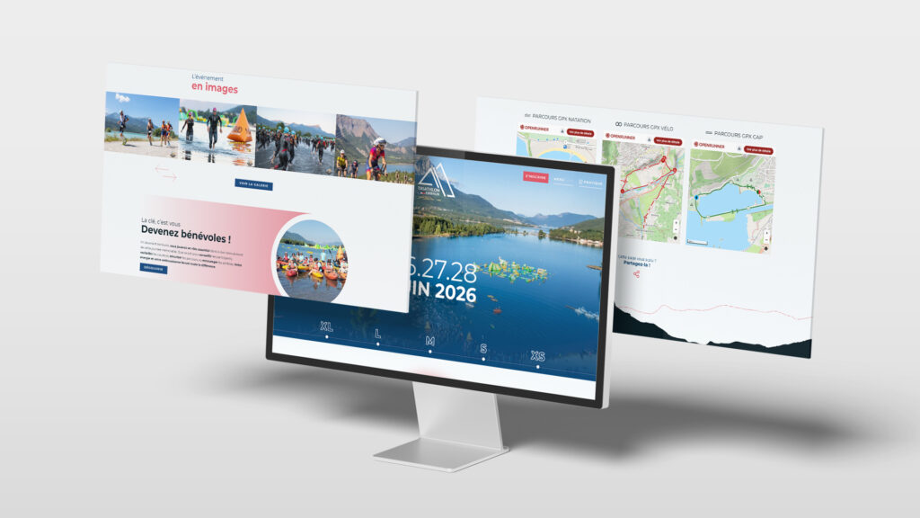 Présentation sous forme de mockup des différents écrans du site d'Embrun Triathlon